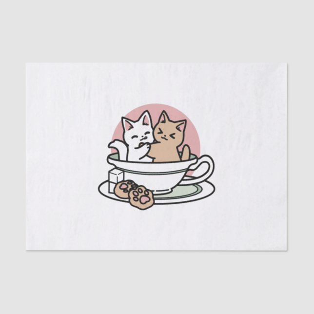 Cuddling Kitties in a Cup - Adorable Tea Time Tissue Paper (Front)