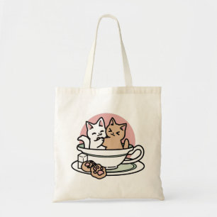 Cuddling Kitties in a Cup - Adorable Tea Time Tote Bag