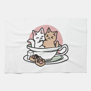 Cuddling Kitties in a Cup - Adorable Tea Time Towel