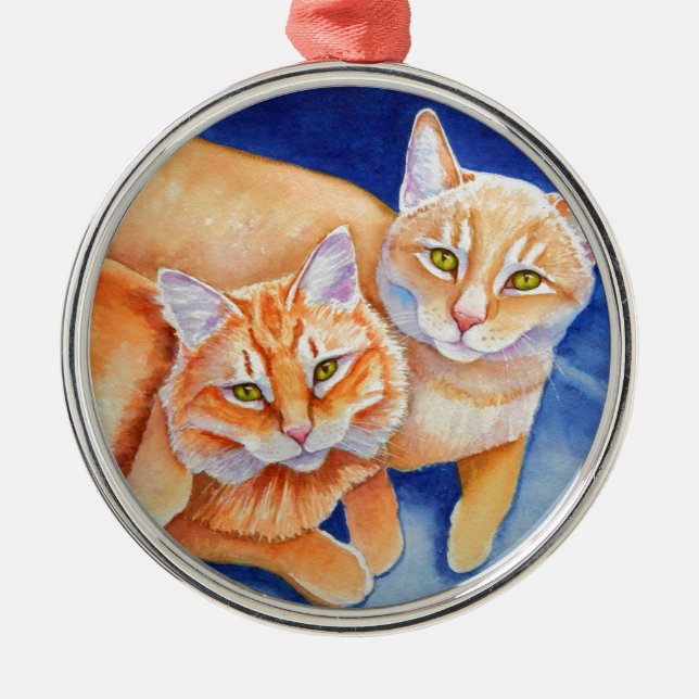 Cuddling Orange Tabby Cats Metal Tree Decoration (Front)