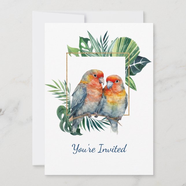 Cuddling Tropical Parrot Wedding Anniversary Invitation (Front)