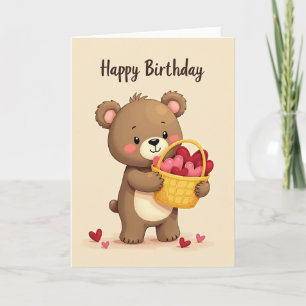 Cuddly Bear Hearts Birthday Card
