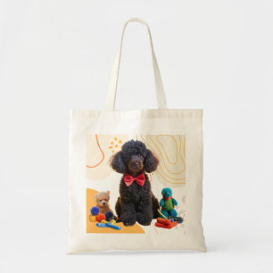 Cuddly Black Poodle Chenille Tote Bag