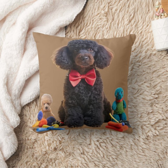   Cuddly Black Poodle Plush Throw Pillow Cover (Blanket)