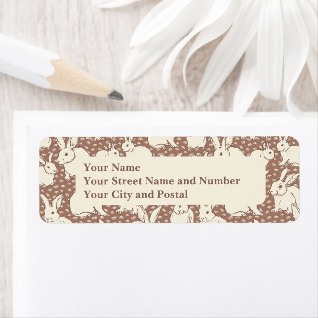 Cuddly Bunny Rabbits Bonanza - Mocha Mousse.  Return Address Label (Insitu)