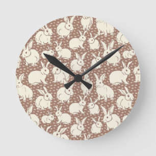 Cuddly Bunny Rabbits Bonanza - Mocha Mousse. Round Clock