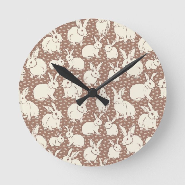 Cuddly Bunny Rabbits Bonanza - Mocha Mousse.    Round Clock (Front)