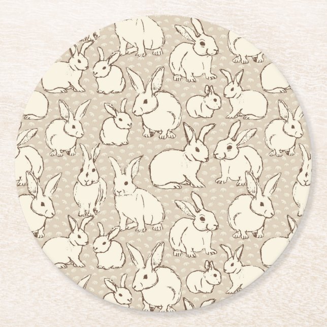 Cuddly Bunny Rabbits Bonanza - pattern.   Round Paper Coaster (Front)