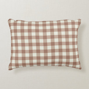 Cuddly Bunny Rabbits Gingham - Mocha Mousse.   Decorative Cushion