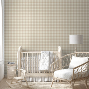 Cuddly Bunny Rabbits Gingham - neutral pattern. Wallpaper