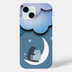 Cuddly Cats on the Moon iPhone 15 Case