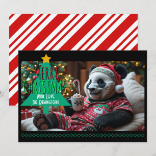 Cuddly Christmas Panda in Pyjamas Personalised Holiday Card