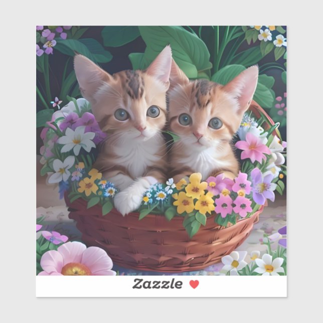 Cuddly Cute Kittens in a Flower Basket (Sheet)