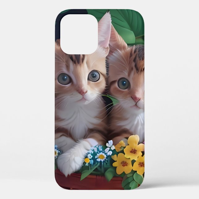 Cuddly Cute Kittens in a Flower Basket Case-Mate iPhone Case (Back)