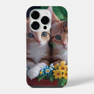 Cuddly Cute Kittens in a Flower Basket iPhone 14 Pro Case