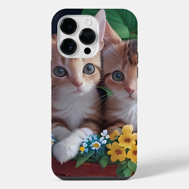Cuddly Cute Kittens in a Flower Basket iPhone Case (Back)