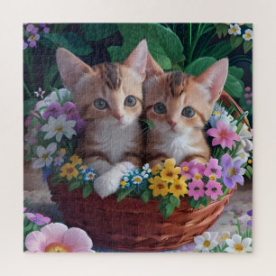 Cuddly Cute Kittens in a Flower Basket Jigsaw Puzzle