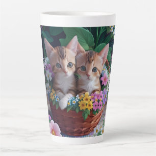 Cuddly Cute Kittens in a Flower Basket Latte Mug