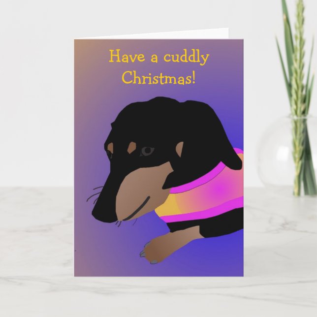 Cuddly Dachshund Christmas Card (Front)
