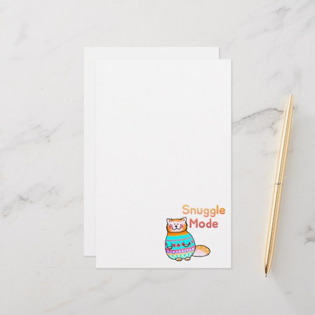 Cuddly Ginger Cat Snuggle Mode Stationery (Front/Back In Situ)
