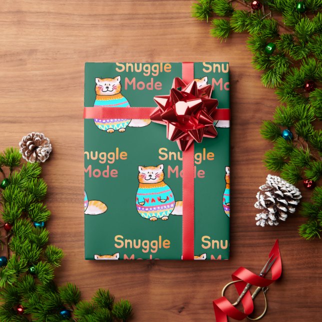 Cuddly Ginger Cat Snuggle Mode Wrapping Paper (Holiday Gift)