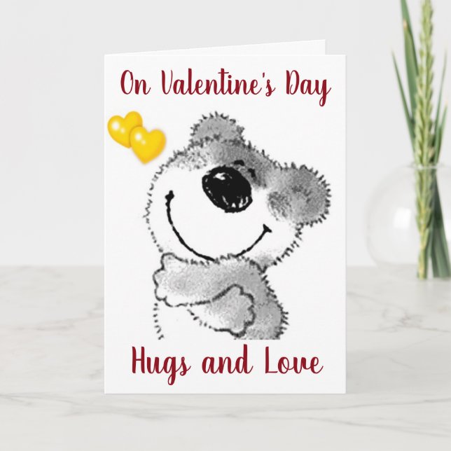 **CUDDLY HUGS FROM BEAR** ON VALENTINE'S DAY HOLIDAY CARD (Front)