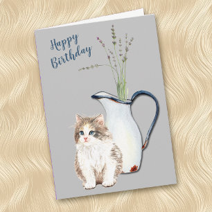 Cuddly Kitten and Country Kitchen Pitcher Birthday Holiday Card