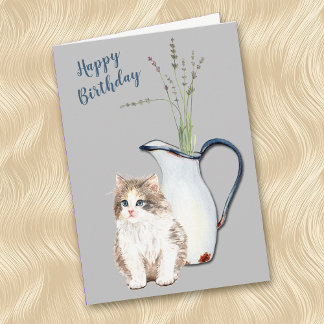 Cuddly Kitten and Country Kitchen Pitcher Birthday Holiday Card