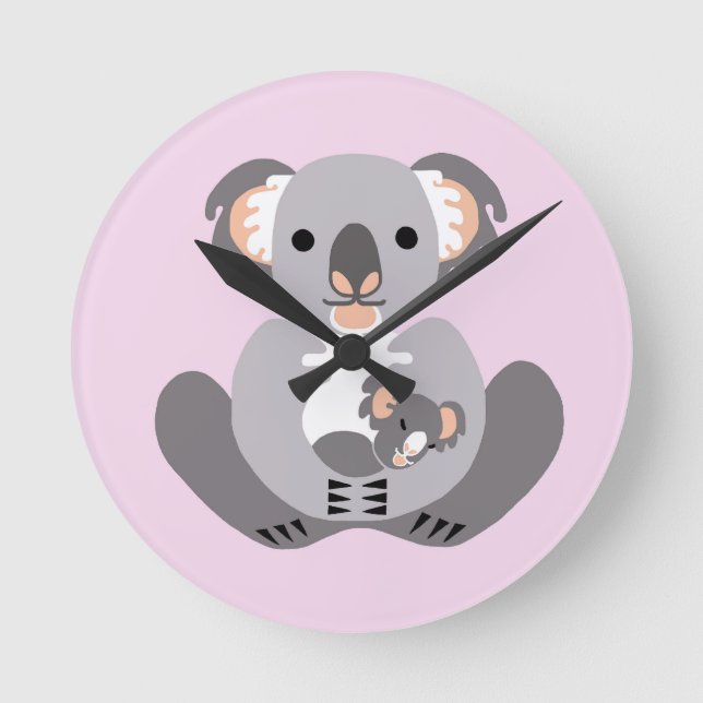 Cuddly KOALA -Animal lover -Aussie wildlife - Pink Round Clock (Front)