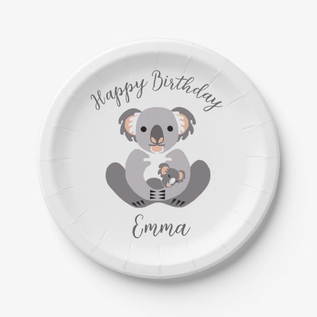 Cuddly KOALA - Wildlife - Happy Birthday - Party Paper Plate (Front)
