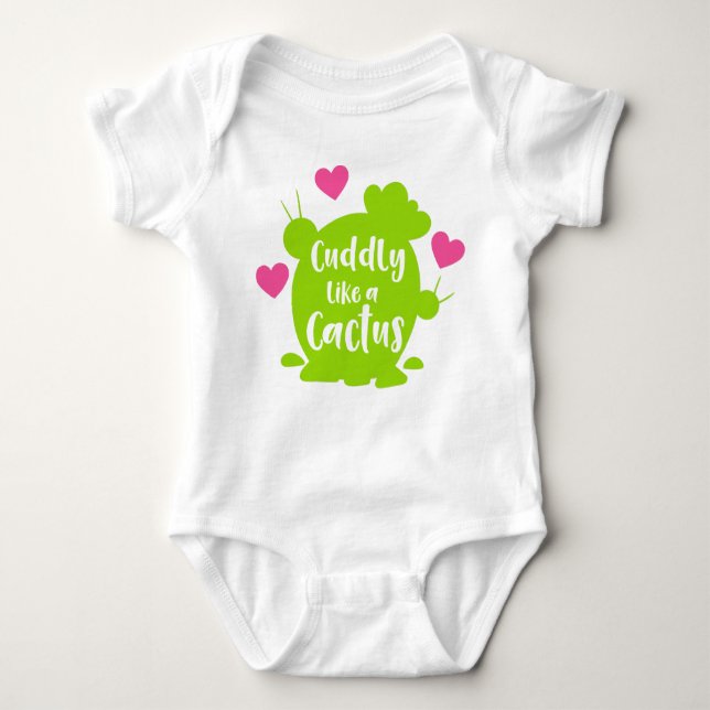Cuddly Like A Cactus, Cacti, Succulent, Hearts Baby Bodysuit (Front)