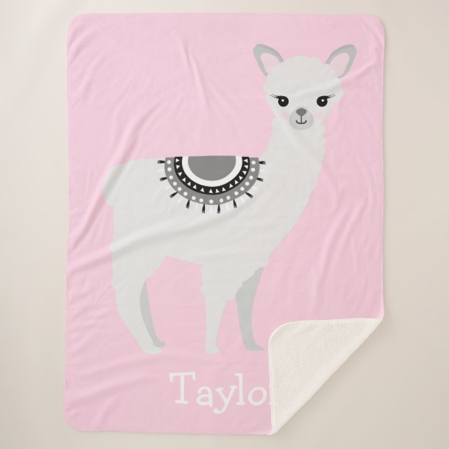 "Cuddly Llama Dreams" Personalised Sherpa Blanket  (Front)