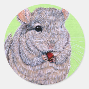 Cuddly Nibbling Chinchilla Painting Classic Round Sticker