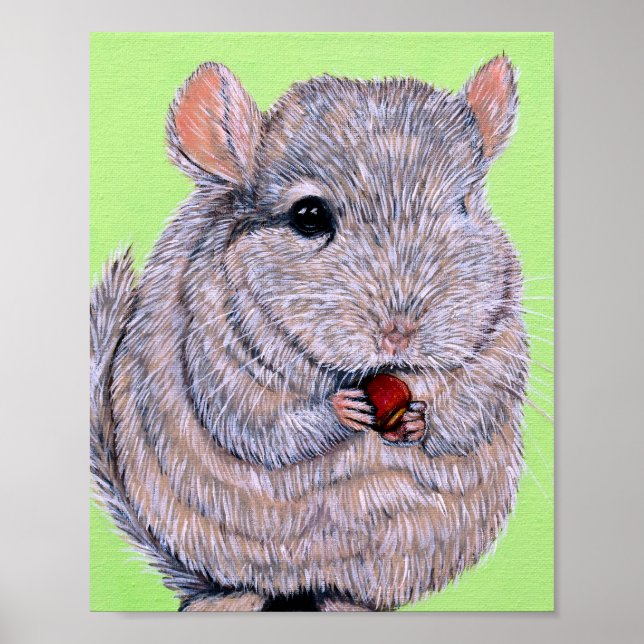 Cuddly Nibbling Chinchilla Painting Poster (Front)