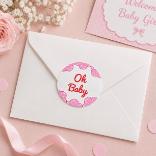 Cuddly Pink Clouds Baby Girl Shower Classic Round Sticker