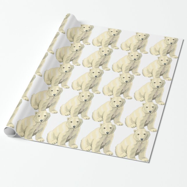 Cuddly  Polar Bear Wrapping Paper (Unrolled)