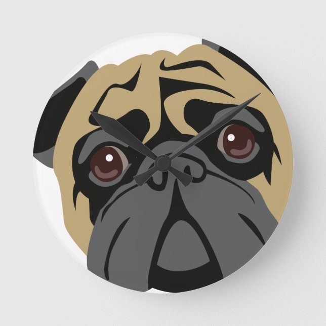 Cuddly Pug Round Clock (Front)