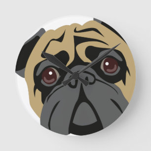 Cuddly Pug Round Clock