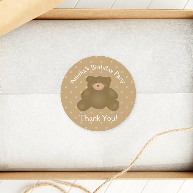Cuddly Teddy Bear First Birthday Party Thank You Classic Round Sticker (Creator Uploaded)