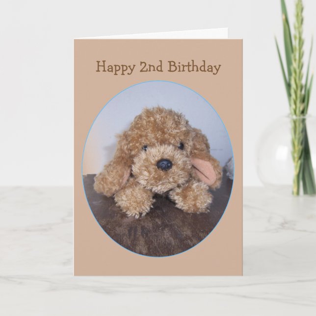 Cuddly Toy Dog 2nd Birthday Card (Front)