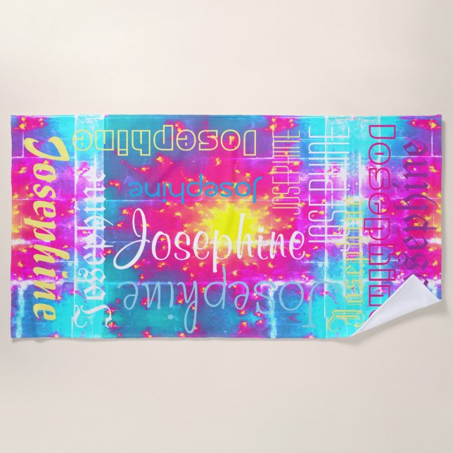 Cuddly Warm Colourful fleece Personalised Name Beach Towel (Front)