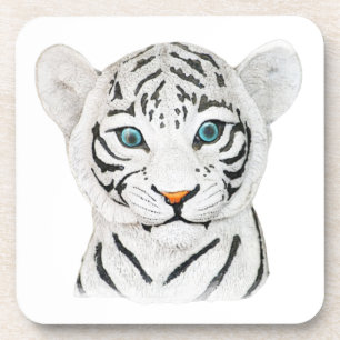 Cuddly White Tiger Art - Cute Wildlife Art Coaster