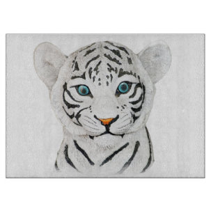 Cuddly White Tiger Art - Cute Wildlife Art Cutting Board