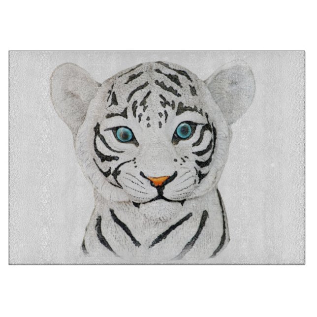 Cuddly White Tiger Art - Cute Wildlife Art Cutting Board (Front)