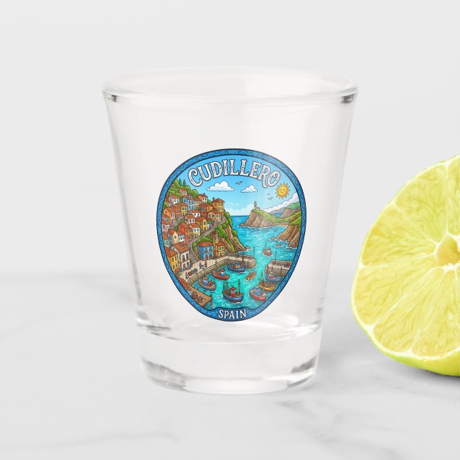 Cudillero Spain Shot Glass (Front)
