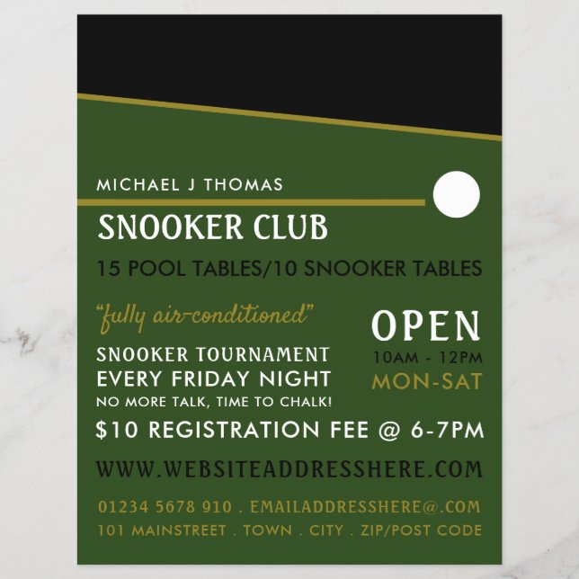 Cue Ball, Pool Club, Snooker Club Advertising Flyer (Front)