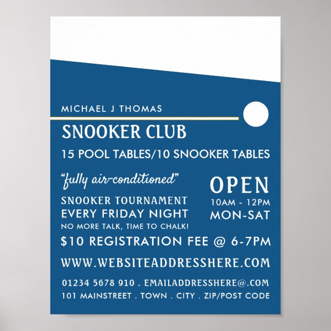 Cue Ball, Pool Club, Snooker Club Advertising Poster (Front)