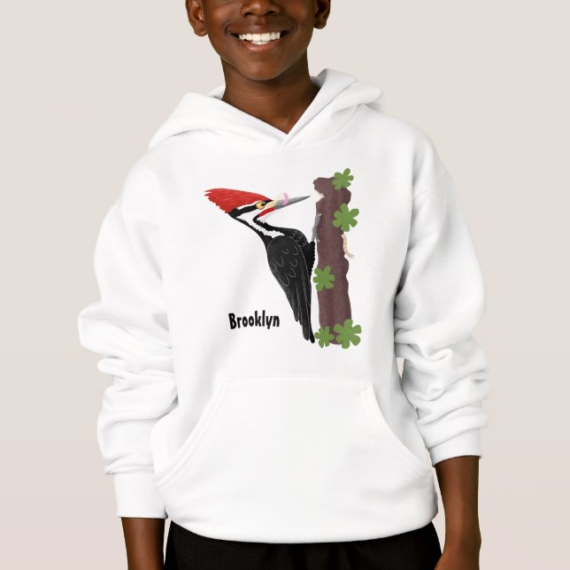 Cue funny Pileated woodpecker cartoon illustration (Front)