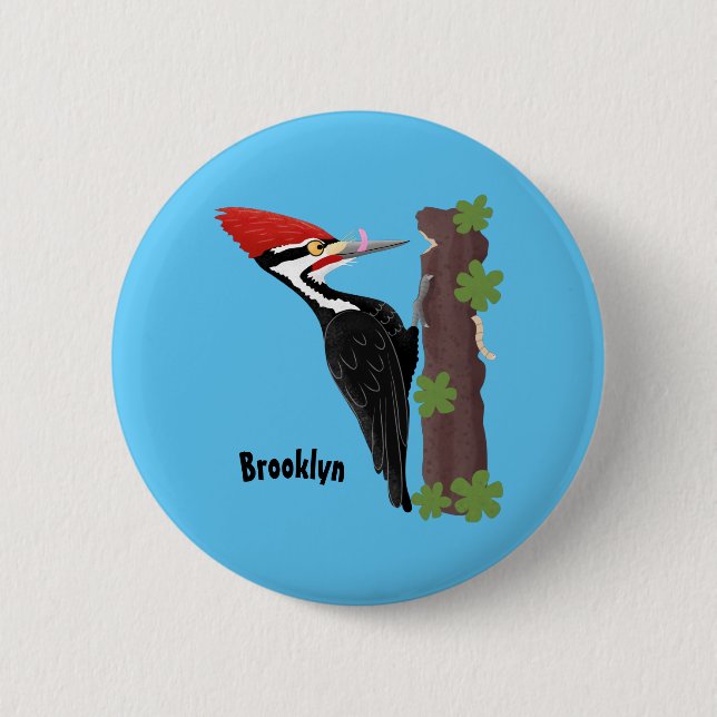Cue funny Pileated woodpecker cartoon illustration 6 Cm Round Badge (Front)