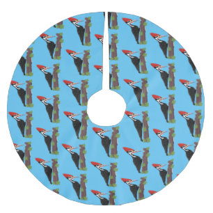 Cue funny Pileated woodpecker cartoon illustration Brushed Polyester Tree Skirt